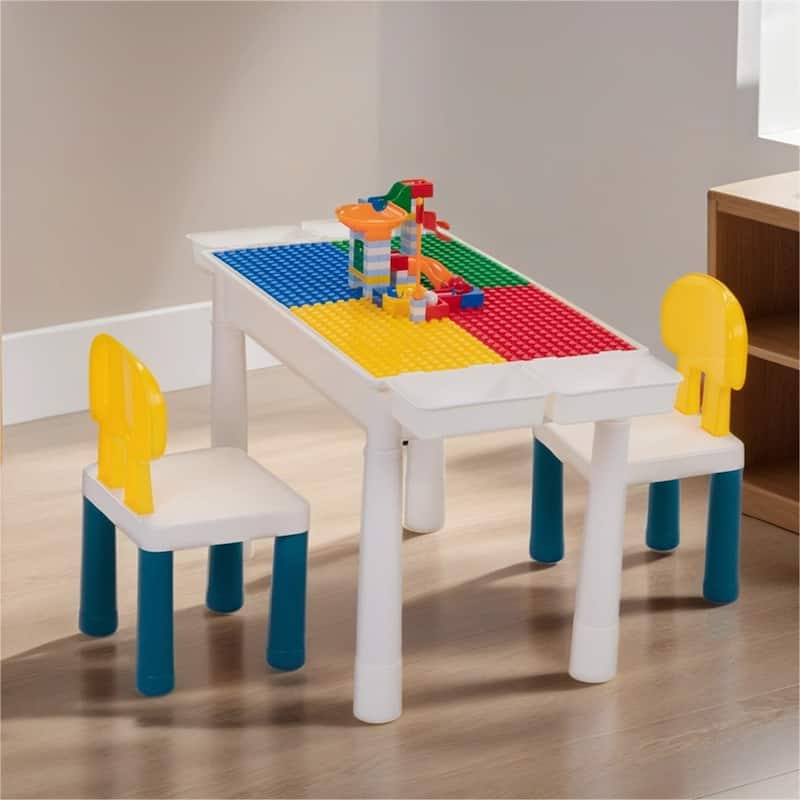 Children's Building Blocks Desk and Chair Set with DIY Building Blocks