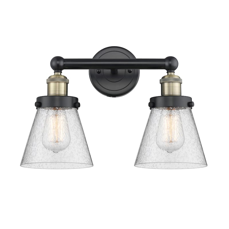 Innovations Lighting 616-2W-10-16 Cone Vanity Cone 2 Light 16" Wide - Black Antique Brass / Seedy