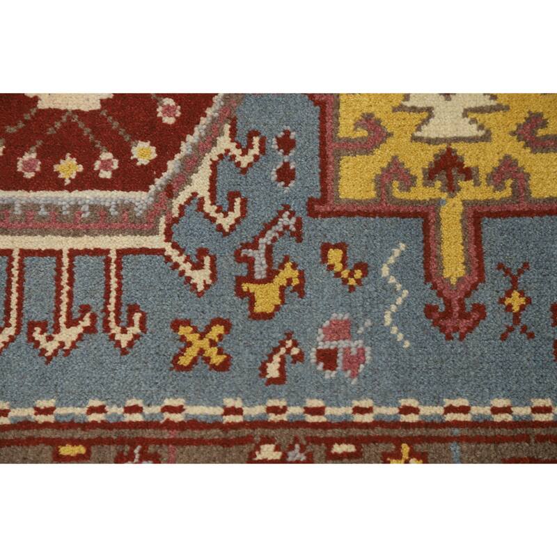 Hand-knotted Traditional Wool Blue Geometric Oriental Area Rug - 9' 8'' X 2' 6''