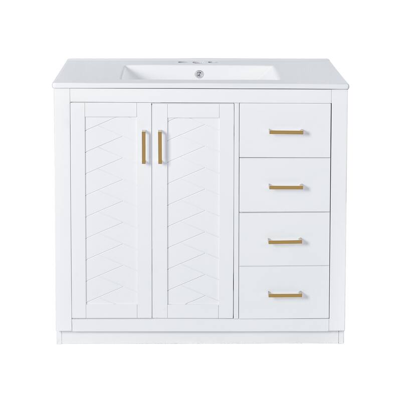 36'' Freestanding Bathroom Vanity with Sink, Solid Wood Frame, 3 Drawers