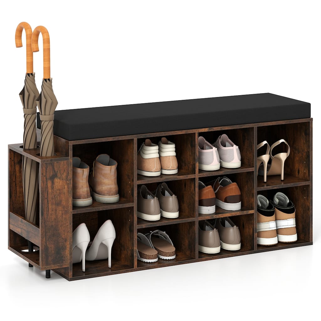 Gymax Shoe Storage Bench w/Umbrella StandPadded Seat Adjustable &