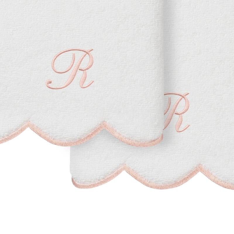 Authentic Hotel and Spa 100% Turkish Cotton Pink ADORNIA Scallop Personalized 2 Piece Hand Towel Set - 2 Hand Towels