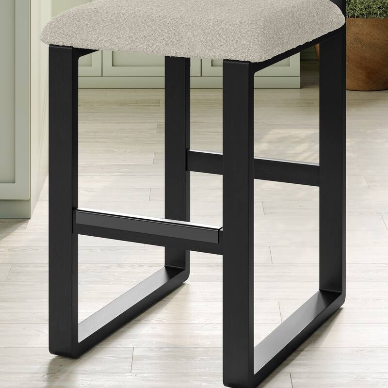Corvus Caen Bar Stools with Wood Legs, Teddy Fabric (Set of 2)