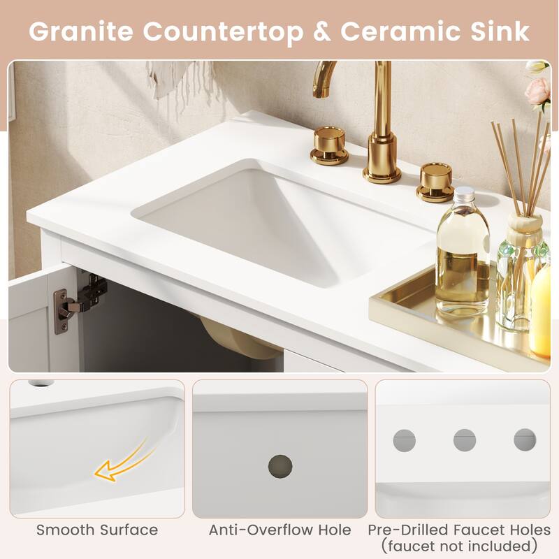 Gymax Bathroom Vanity Unit w/ Basin w/ Extra Wide Granite Countertop