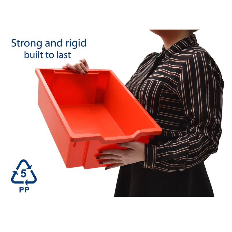 Gratnells Deep F2 Tray, Flame Red, 12.3" x 16.8" x 5.9", Heavy Duty School, Industrial & Utility Bins, Pack of 6
