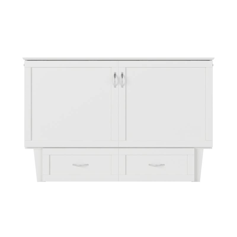 Chelsea Queen Murphy Bed Chest with 6" Mattress, Storage Drawer & Built-In Charger in White