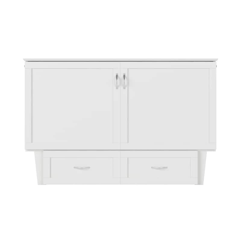 Monroe Queen Murphy Bed Chest with 6" Mattress, Storage Drawer & Built-In Charger in White