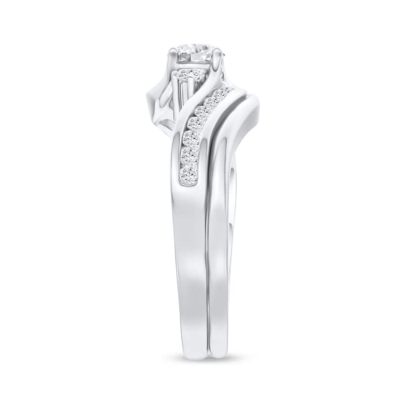 IGI Certified 1/2ct TDW Diamond Three Stone Swirl Bridal Set in 14K White Gold for Women