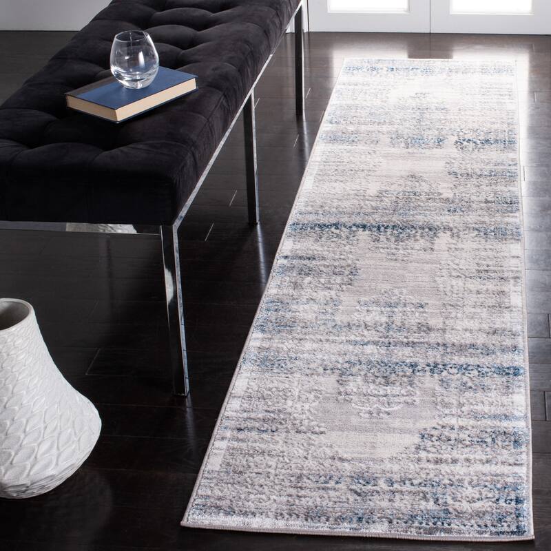 SAFAVIEH Amelia Ritienne Abstract Distressed Rug - 2' x 8' Runner - Grey/Blue