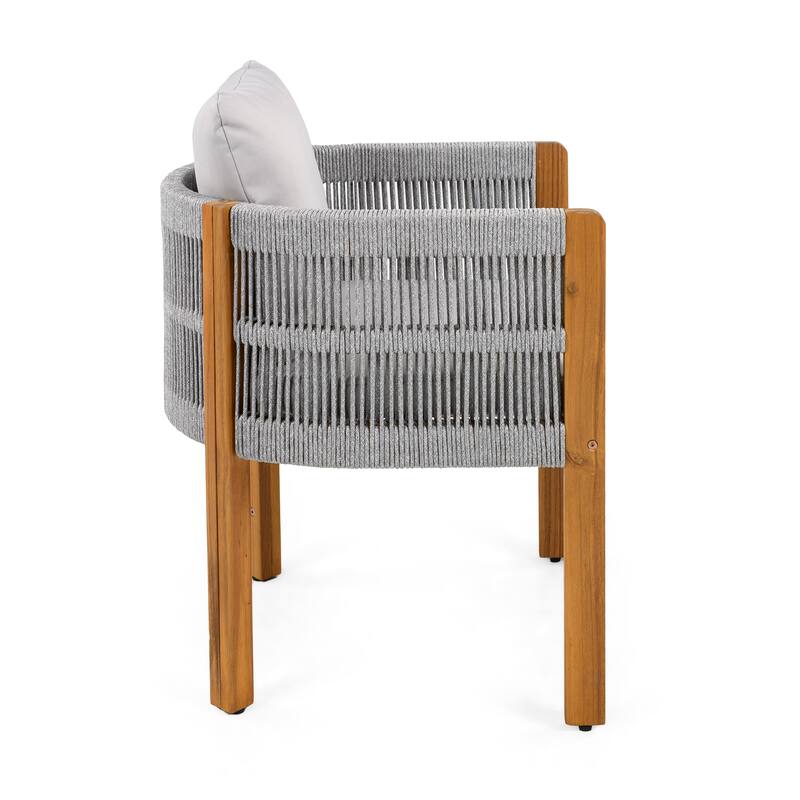 Outdoor 2 Piece Wooden Dining Chairs with Washable Waterproof Cushions and Rope Handles for Restaurant Kitchen Patio Garden