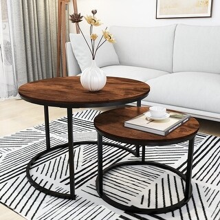 Round Nesting Coffee Table Modern Nesting Side Set of 2 End Table for ...