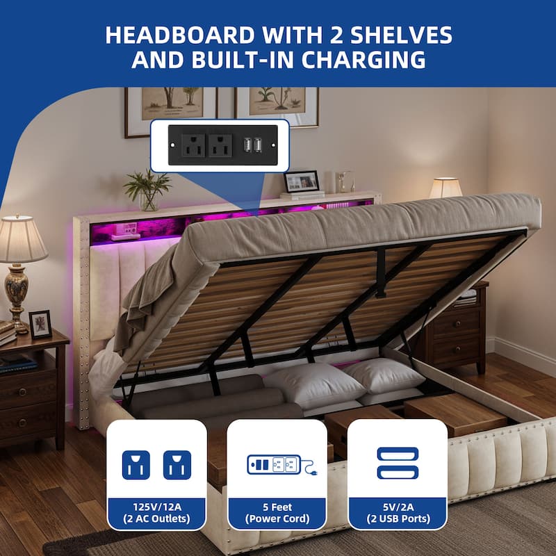Moasis King Bed Upholstered Platform with Button-Tufted Frame