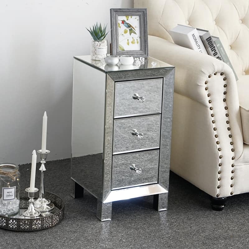Mirror Face Sliver 3-Drawer Nightstand