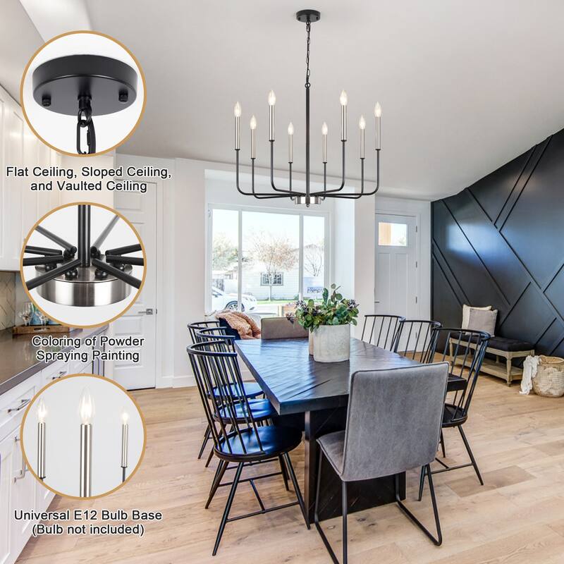 8-Light Modern Farmhouse Candle Chandelier for Kitchen Island Living Dining Room Bedroom