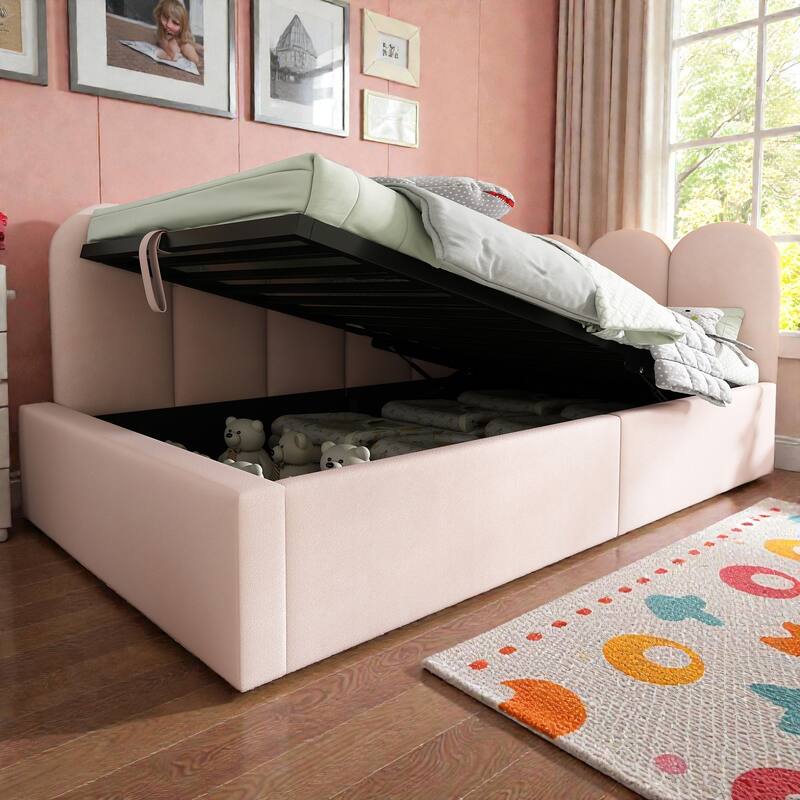 Twin Upholstered Daybed with Hydraulic Storage, Velvet Ottoman Sofa Bed with Metal Slatted Frame for Small Spaces