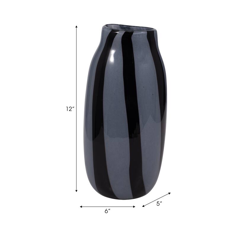 Glass Modern Striped Decorative Vase - Black