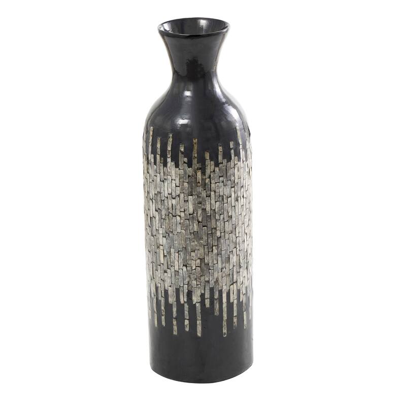 Black Capiz Shell Handmade Decorative Vase with Gray Ombre Design - 8"W, 27"H