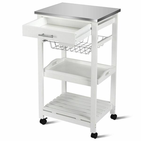 Shop Costway Rolling Kitchen Trolley Cart Steel Top Removable Tray