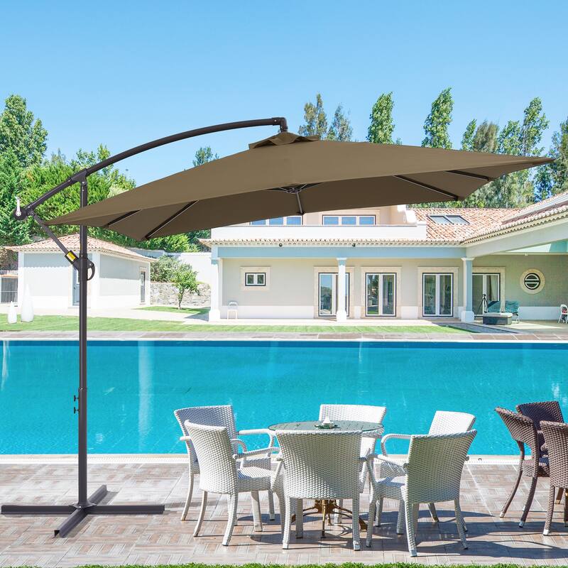 BONOSUKI 8.2x8.2ft Offset Patio Umbrella Hanging Umbrella w/Steel Ribs - Taupe