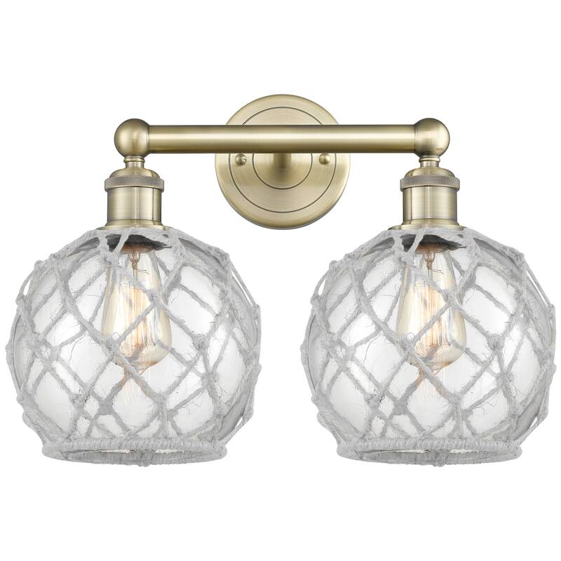 Innovations Lighting 616-2W-13-17 Farmhouse Rope Vanity Farmhouse Rope - Antique Brass / Clear Glass with White Rope