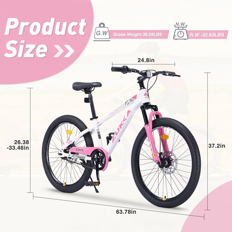 Mountain Cycling Bike 24 Inch Road Commuting Kids Bicycle with Dual Disc Brakes and Shock-Absorbing Fork for Boys and Girls