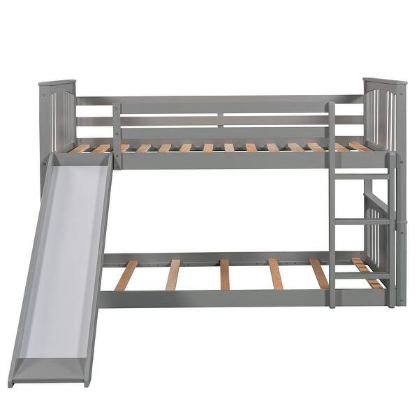 slide 2 of 25, Lobin Style Twin Over Twin Wood Bunk Bed with Slide and Ladder Gray