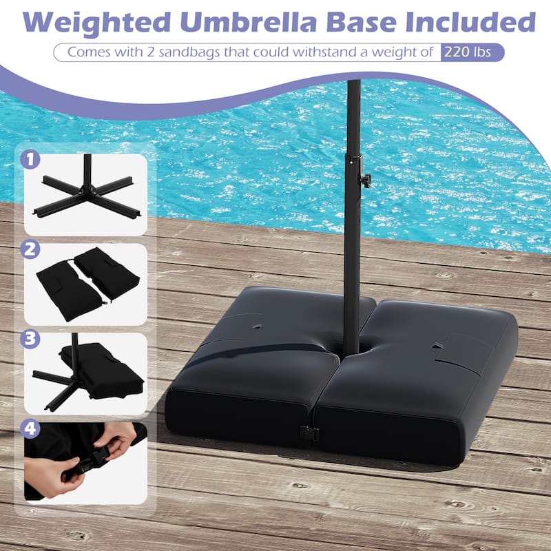 Large 10 Feet Patio Offset Umbrella with Stable Crossed Base and Solar LED Lights for Outdoor