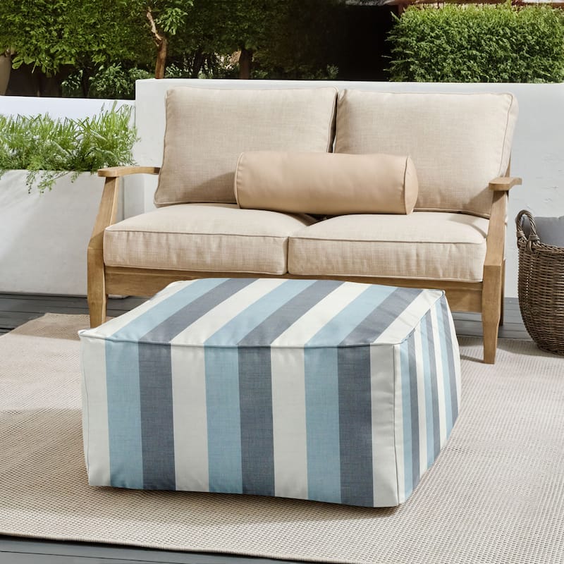 Sorra Home Sunbrella Outdoor Corded Bean Pouf - Direction Dew