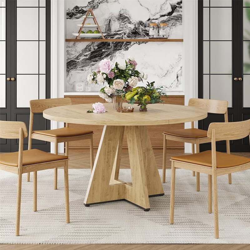 47" Large Round Dining Table with Sturdy Metal Base for 4-7 People