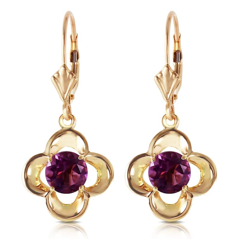 1.1 Carat 14K Solid Gold Amethyst Flower Bloom Gemstone Earrings