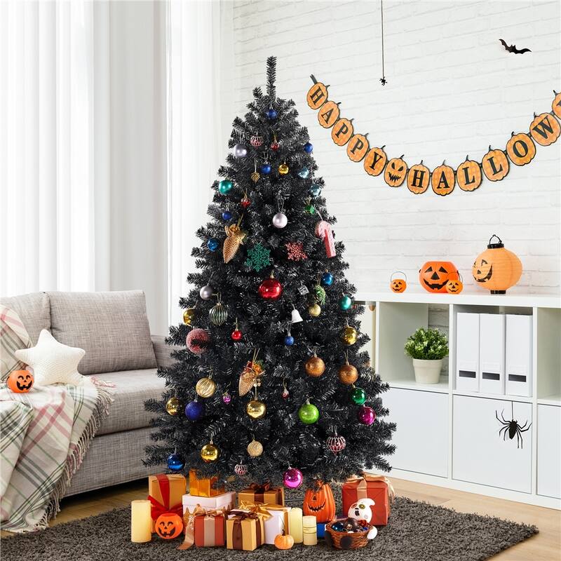 Yaheetech Prelit Halloween Black Spruce Hinged Christmas Pine Tree