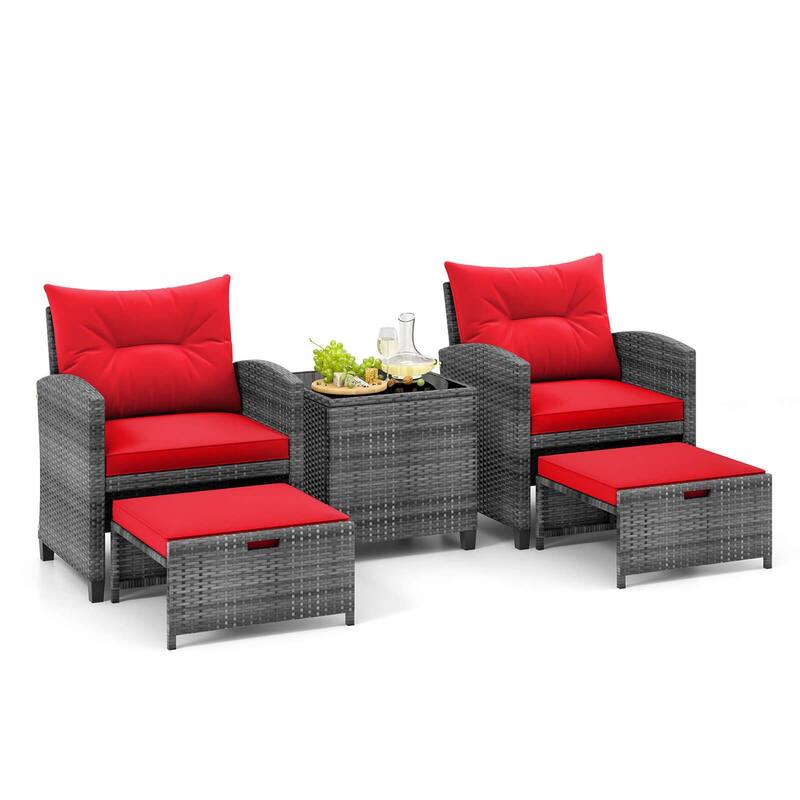 Costway 5 Piece Patio Rattan Furniture with 2 Ottomans & Tempered - See Details