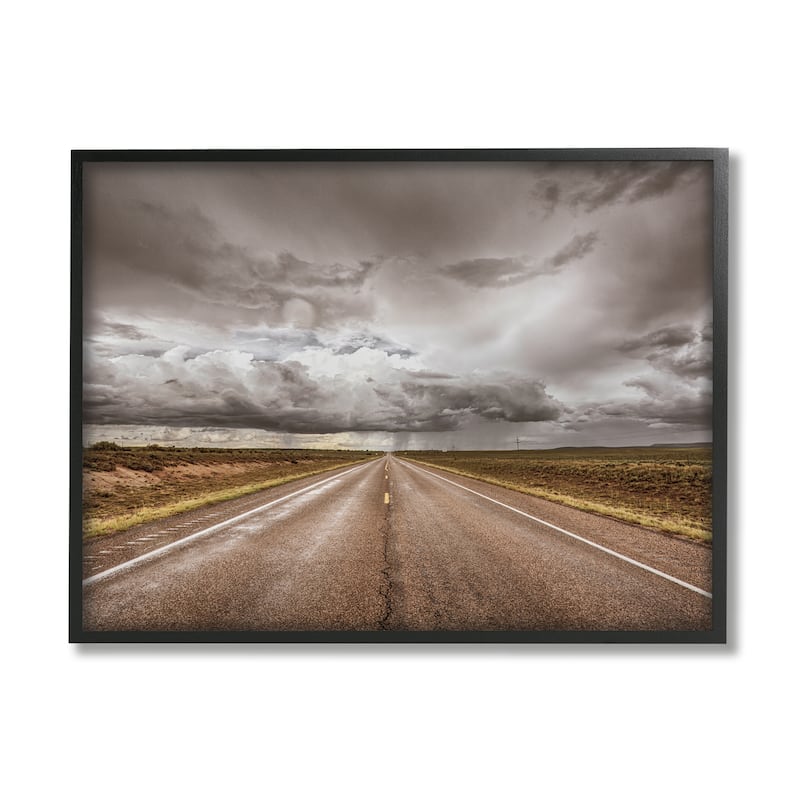 Stupell Open Road under Stormy Sky Western Landscape Framed Wall Art - Multi-Color - 16 x 20 - Black
