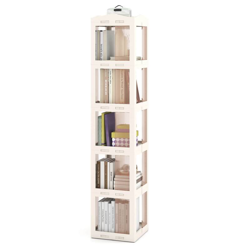 Costway 360° Spinning Bookcase with Swivel Base, 5-Tier Revolving - See Details - White - See Details