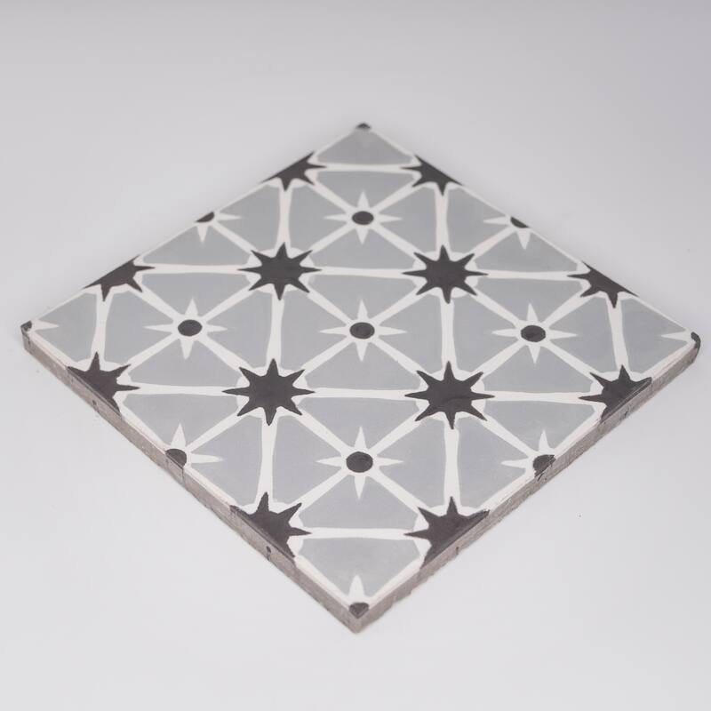 Handmade Venice Grey/Black Tile, Pack of 12 (Morocco)