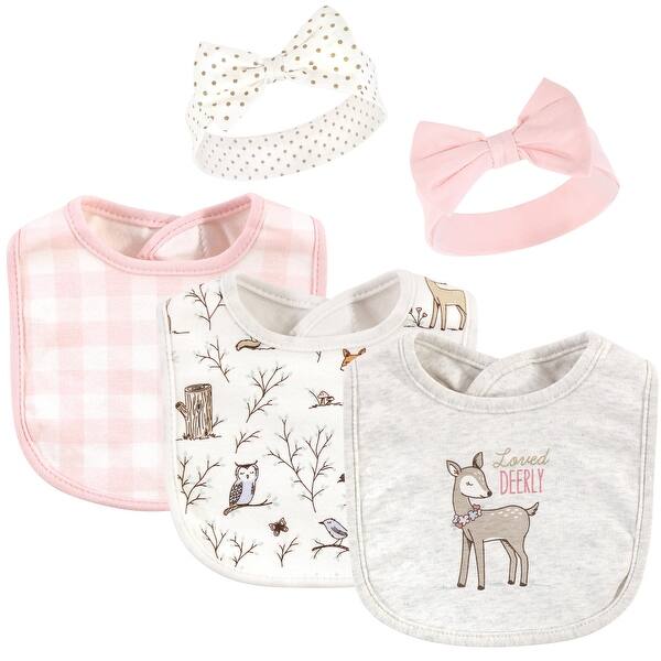 slide 1 of 1, Hudson Baby Infant Girl Cotton Bib and Headband Set 5pk, Enchanted Forest, One Size - Enchanted Forest - One Size One Size - Enchanted Forest