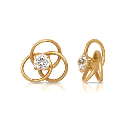 Curata 14k Gold Round Cubic Zirconia Love-knot Screw-back Stud Earrings