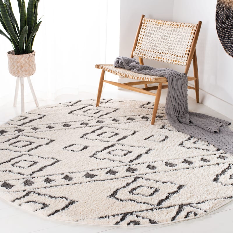 SAFAVIEH Sparta Shag Zetta Geometric Rug - 6'7" Round - Ivory/Grey