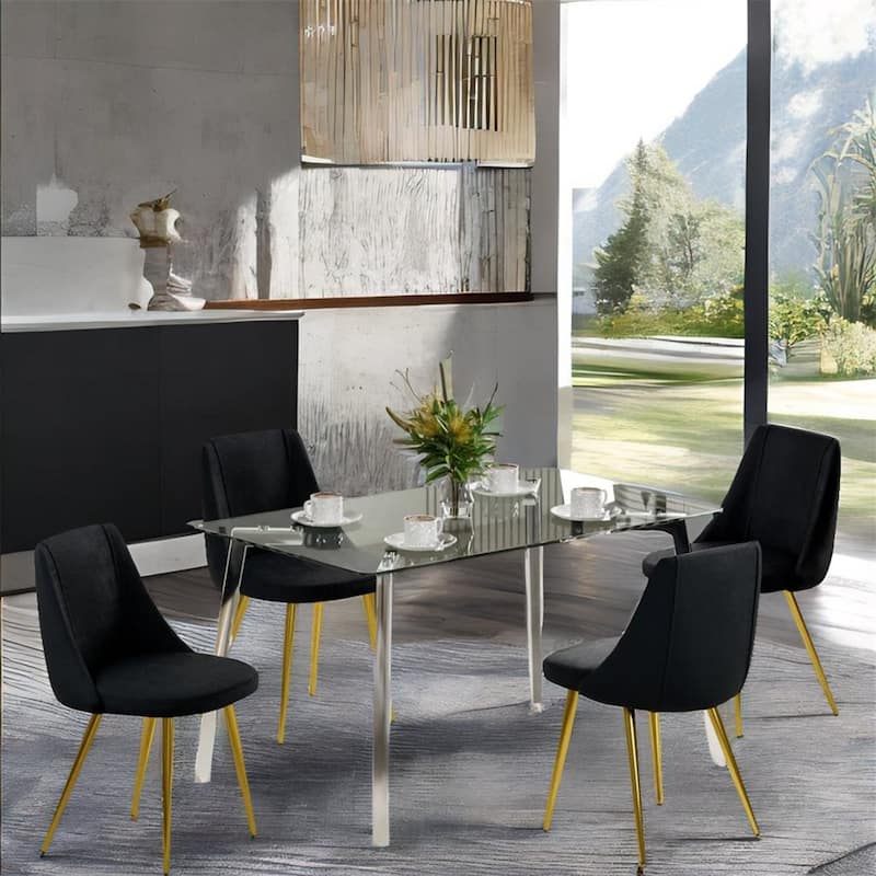 Modern Light Luxury Velvet Dining Chair with Metal Legs(Set of 4)