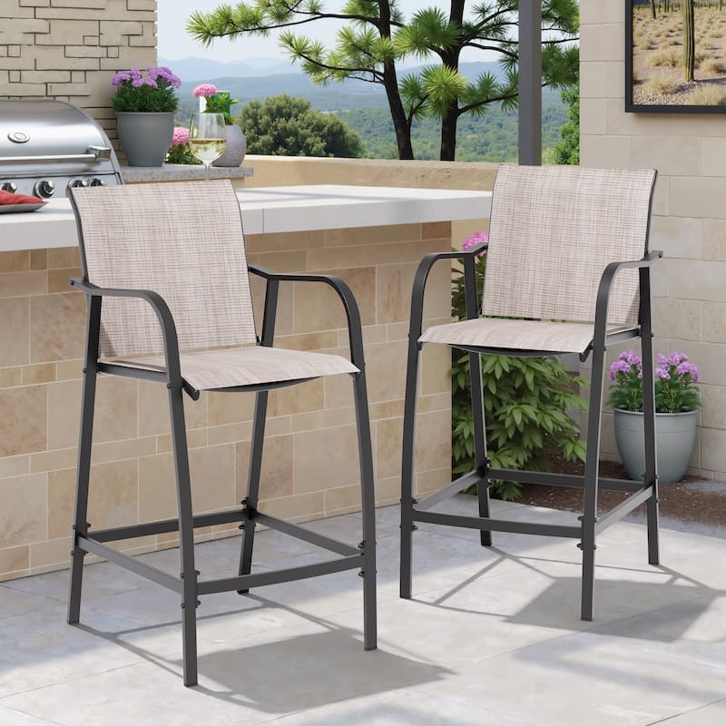 Outdoor Bar Height Barstools Outdoor Bar Stools Patio Bar Chairs - Grey&Brown - 2PC