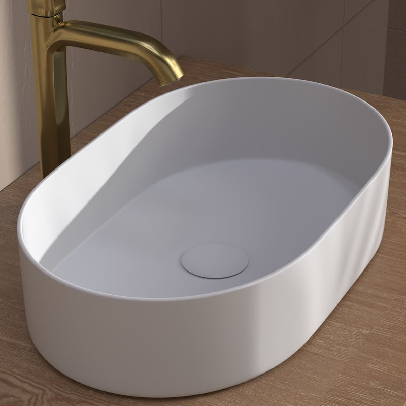 White Vessel Sink Oval Bathroom Sink, Ceramic Bathroom Above Counter Vanity Sink - White