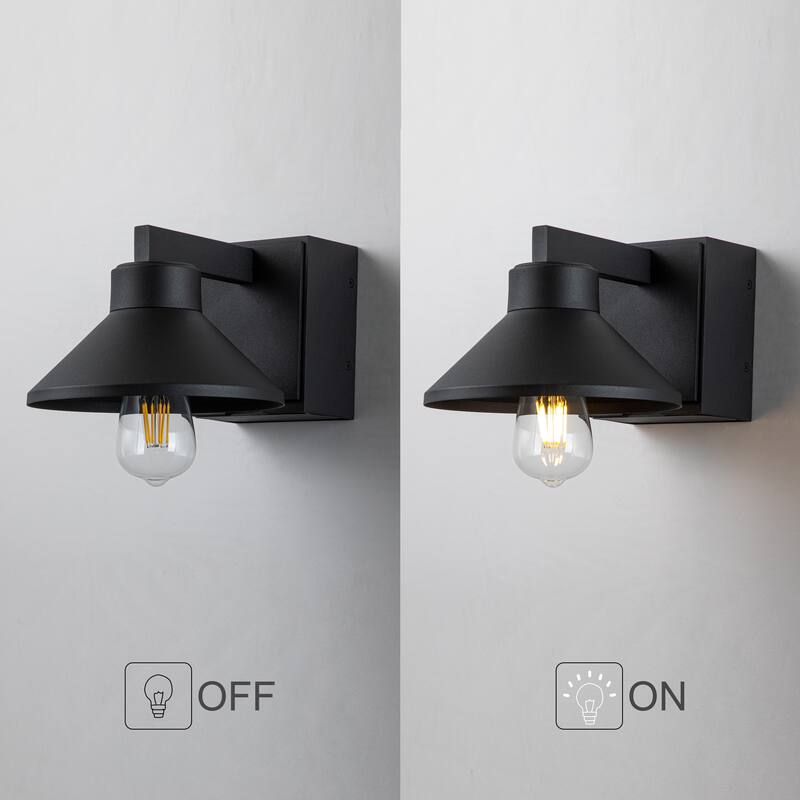 1-Light Matte Black Outdoor Barn Light Built-In GFCI Outlets