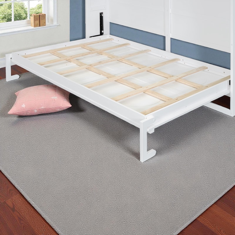 Full/Queen Size Murphy Wall Bed with Cabinet, Space-Saving Fold-Out Bed with Slat Support, No Box Spring Needed