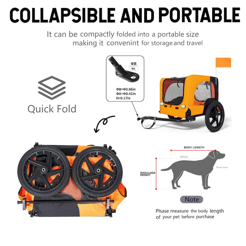 Heavy Duty Collapsible Pet Bike Trailer with 16" Wheels, Foldable Dog Bicycle Carrier Cart with Hitch & Reflectors