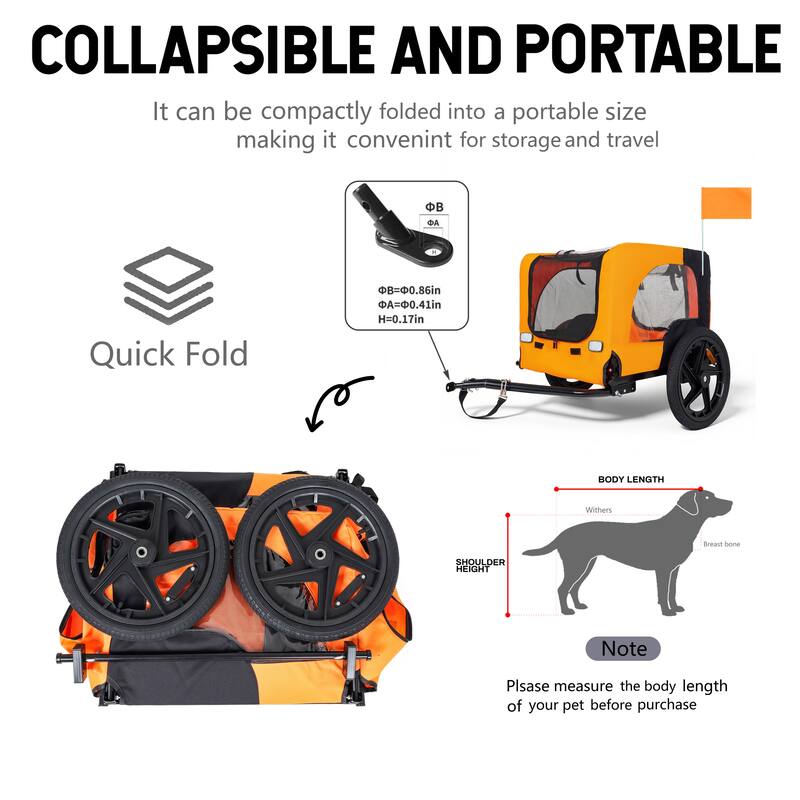Outdoor Heavy Duty Collapsible Pet Bike Trailer with 16-Inch All-Terrain Wheels & Universal Hitch, Foldable Carrier Cart