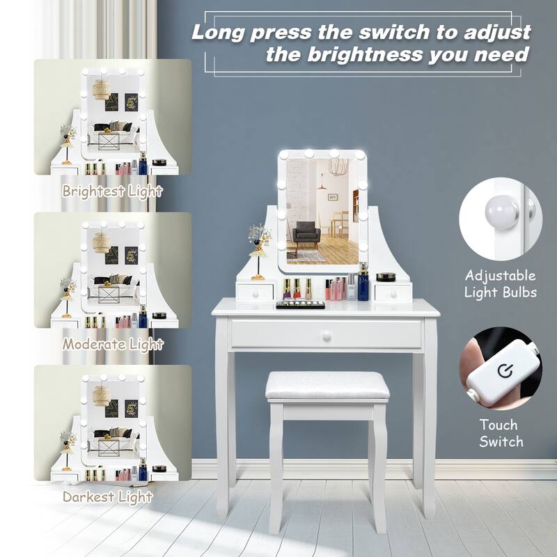 Costway Vanity Table 10 Dimmable Bulbs Makeup Desk WhiteBlackBrown