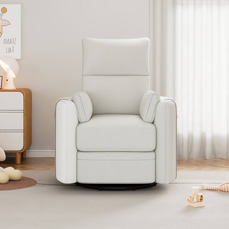 Modern Swivel Recliner, Manual Nursery Glider Rocking Recliner Chair w/ 2 Pillows, Upholstered Sofa Chair for Living Room