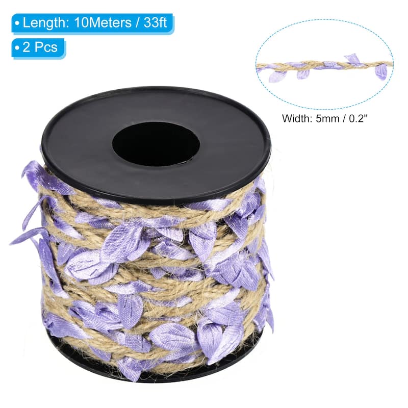 2 Roll 33ft 5mm Burlap Leaf Ribbon Vine Natural Jute Rope Twine - Light Purple
