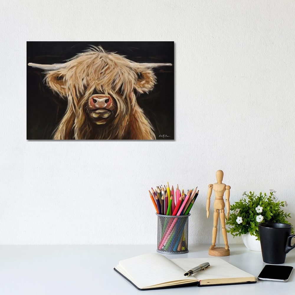 iCanvas "Highland Cow On Black" by Hippie Hound Studios Canvas Print