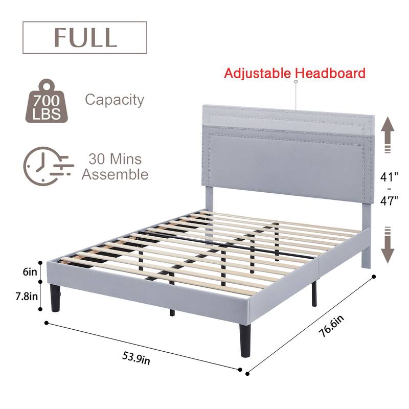 VECELO Upholstered Bed Frames with Height Adjustable Headboard